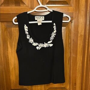 Joseph Black Tank Top with White Floral Detail